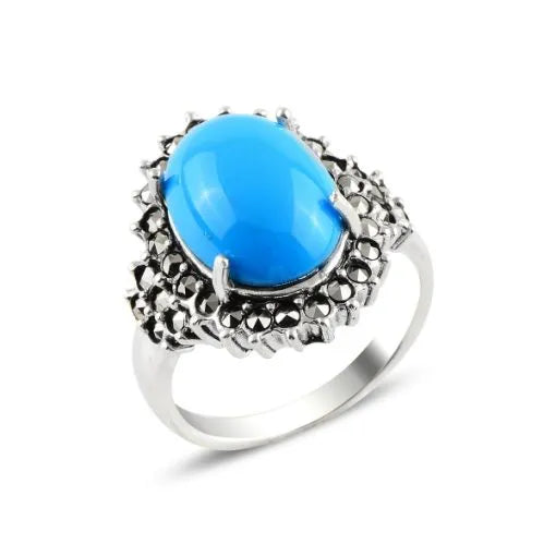 Turquoise & Marcasite Silver Ring