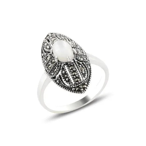 Mother of Pear & Marcasite Silver Ring