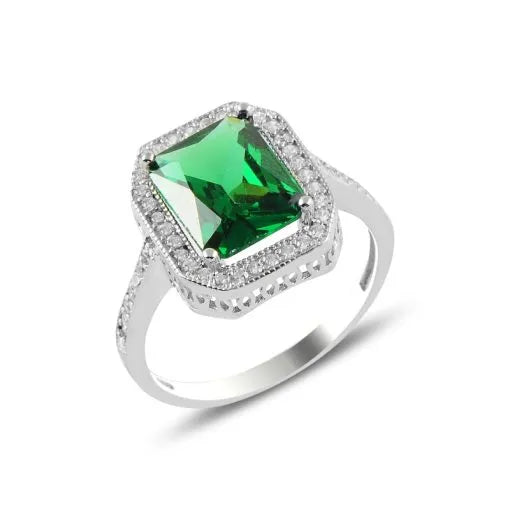 Emerald Zircon Silver Ring