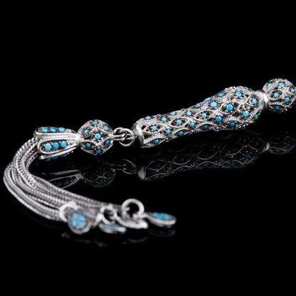Exclusive Collection Micro Turquoise Detailed Silver Tasbih No3