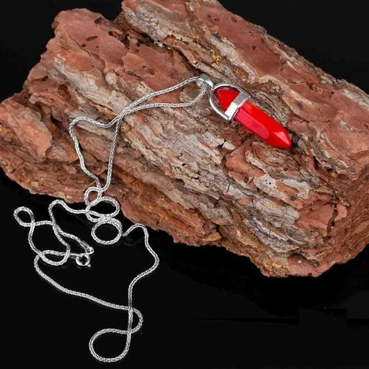 Red Coral Pen Shape Gemstone Women Pendant