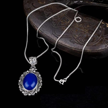 Blue Aqeeq Filigree Silver Women Pendant