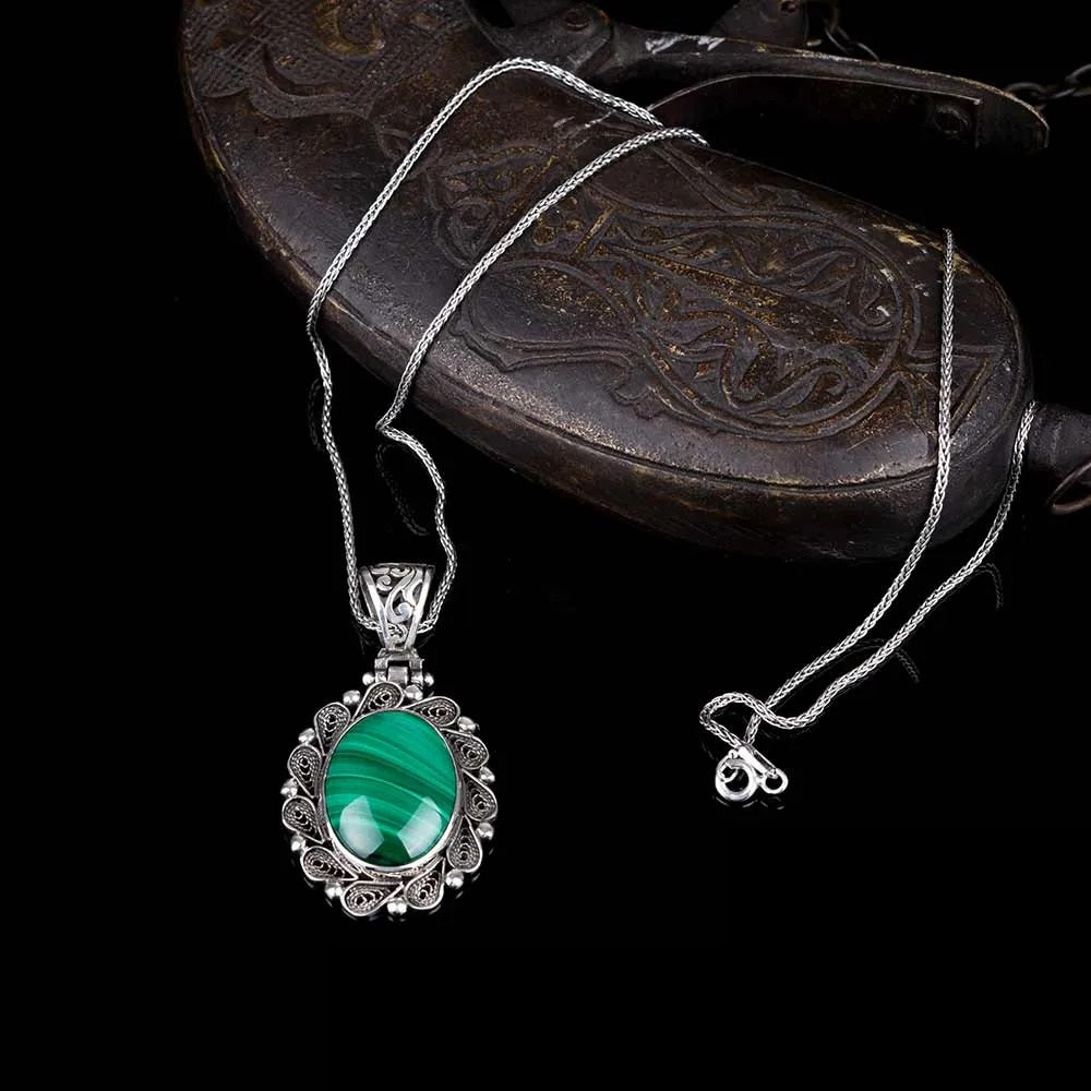 Malachite Filigree Silver Women Pendant