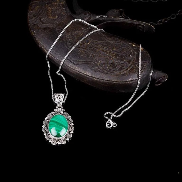 Malachite Filigree Silver Women Pendant