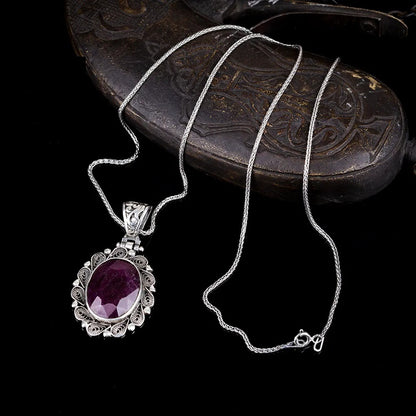 Ruby Filigree Silver Women Pendant