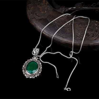 Emerald Green Filigree Silver Women Pendant