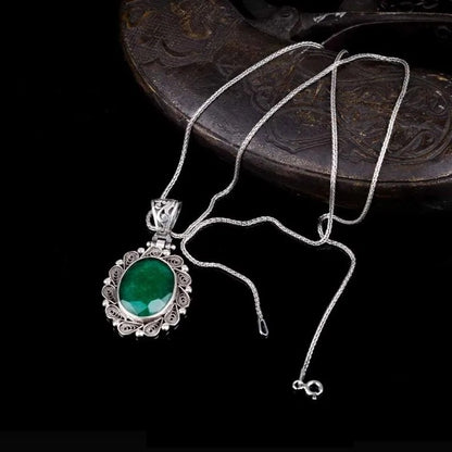 Emerald Green Filigree Silver Women Pendant