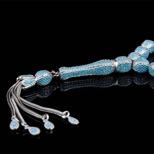 Exclusive Collection Micro Turquoise Detailed Silver Tasbih No3