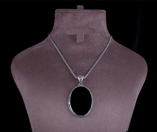 Flat Black Aqeeq Pendant In 925 Sterling Silver