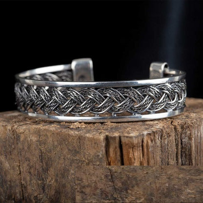 Knitted Design Unisex Silver Cuff Bracelet