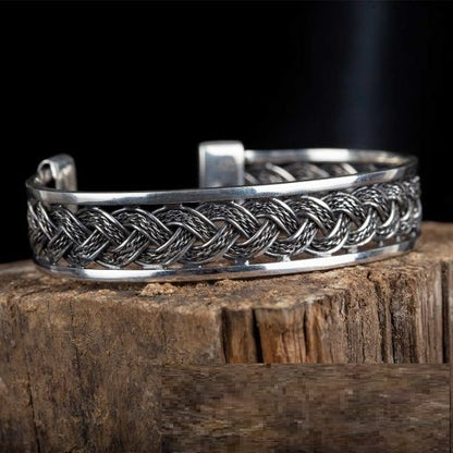 Knitted Design Unisex Silver Cuff Bracelet