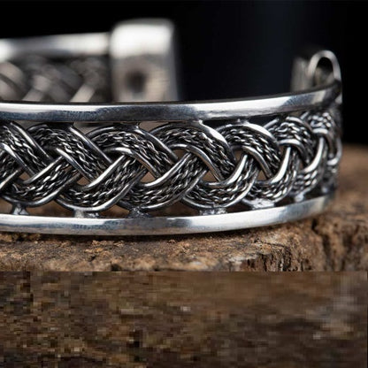 Knitted Design Unisex Silver Cuff Bracelet