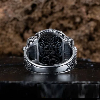 Black Aqeeq Onyx Oval Cut Silver Ring