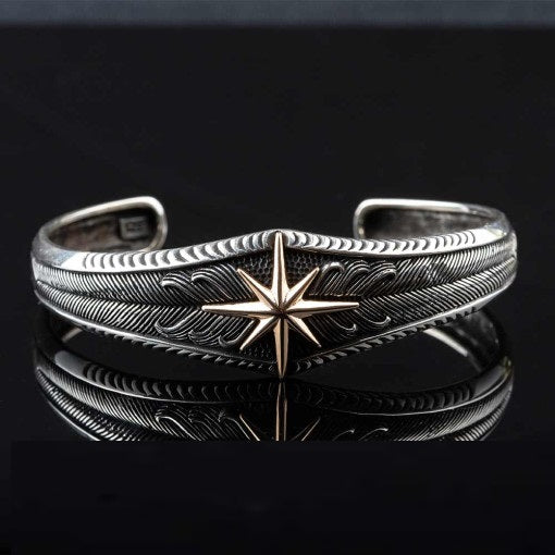 Compass Star Unisex Silver Cuff Bracelet