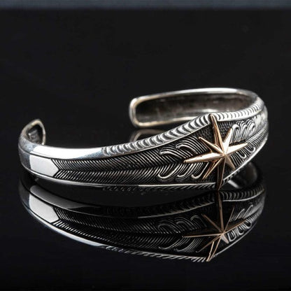 Compass Star Unisex Silver Cuff Bracelet