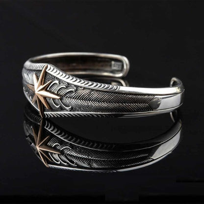 Compass Star Unisex Silver Cuff Bracelet