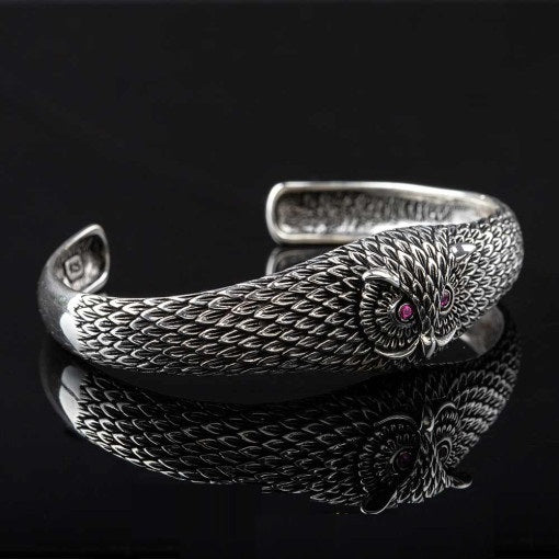 Owl Unisex Silver Cuff Bracelet