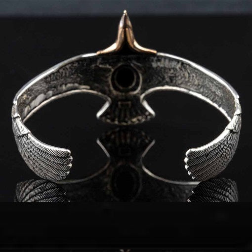 Eagle Black Zircon Detailed Silver Cuff Bracelet