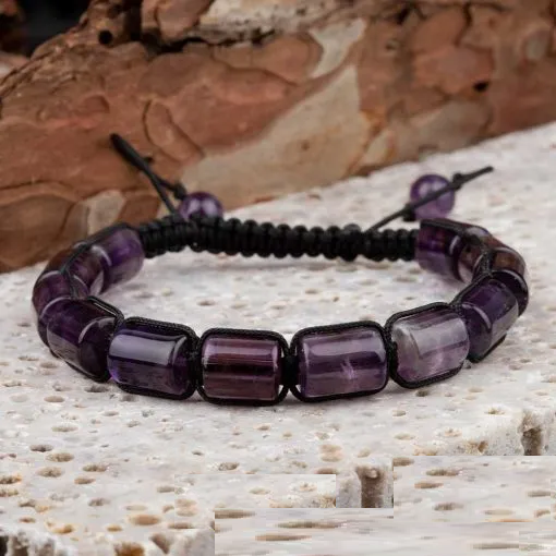 Amethyst Cylinder Adjustable Beaded Bracelet