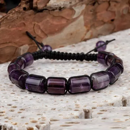 Amethyst Cylinder Adjustable Beaded Bracelet