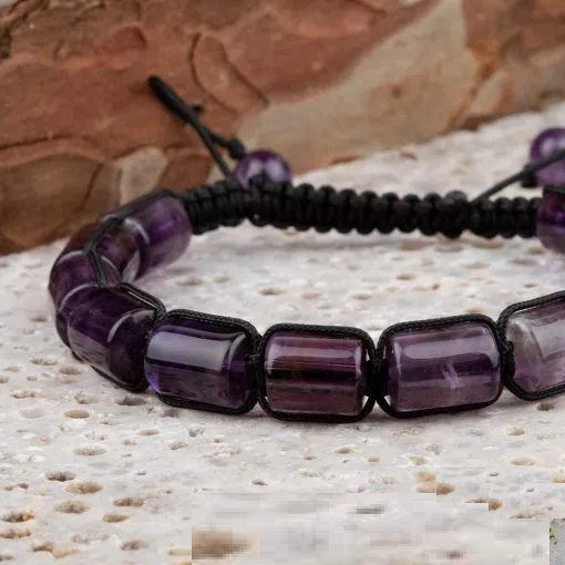 Amethyst Cylinder Adjustable Beaded Bracelet