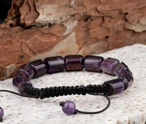 Amethyst Cylinder Adjustable Beaded Bracelet