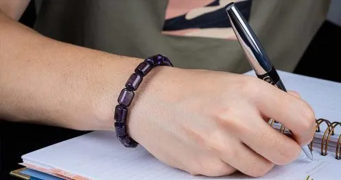 Amethyst Cylinder Adjustable Beaded Bracelet