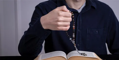 Brown Aqeeq Stone Silver Prayer Beads