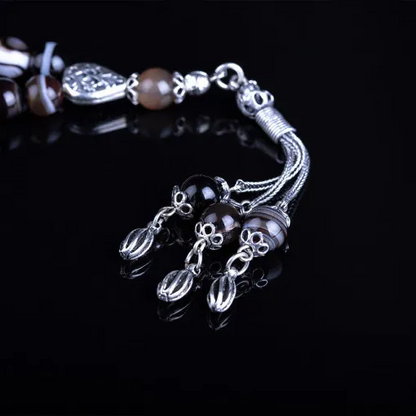 Brown Aqeeq Stone Silver Prayer Beads