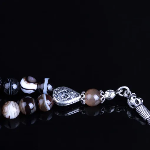 Brown Aqeeq Stone Silver Prayer Beads