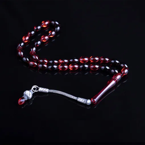 Dark Red Amber Tasbih With Kazaz Imame