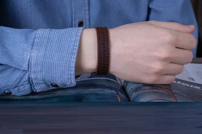 Brown Genuine Leather Camel Stitched Unisex Bracelet