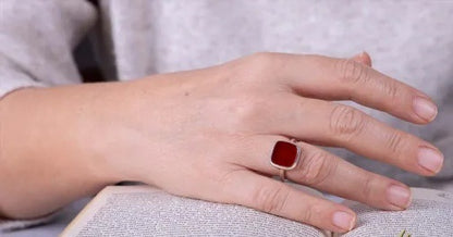 Red Yemeni Aqeeq Square Minimalist Women Ring