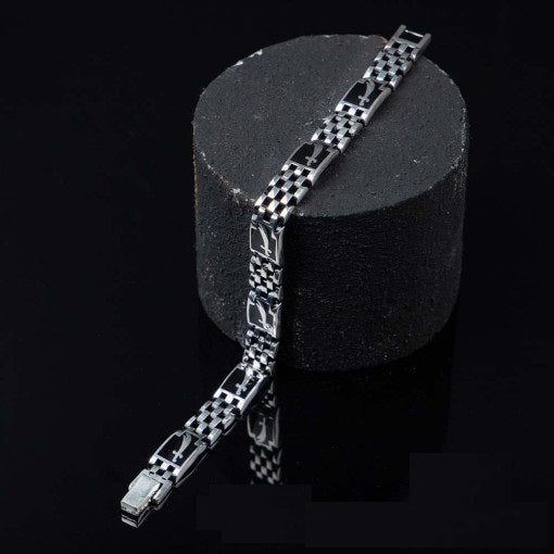 Silver Chain Bracelet For Men With Sword Figure No2