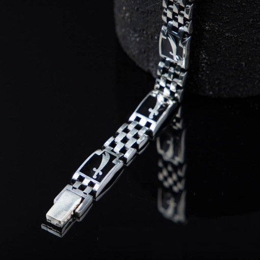 Silver Chain Bracelet For Men With Sword Figure No2