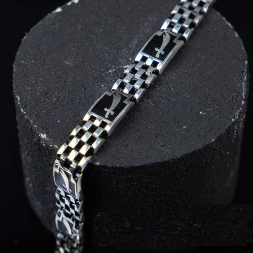 Silver Chain Bracelet For Men With Sword Figure No2