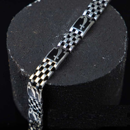 Silver Chain Bracelet For Men With Sword Figure No2