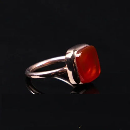 Red Yemeni Aqeeq Square Minimalist Women Ring (Rose Gold Plated)