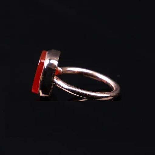 Red Yemeni Aqeeq Square Minimalist Women Ring (Rose Gold Plated)