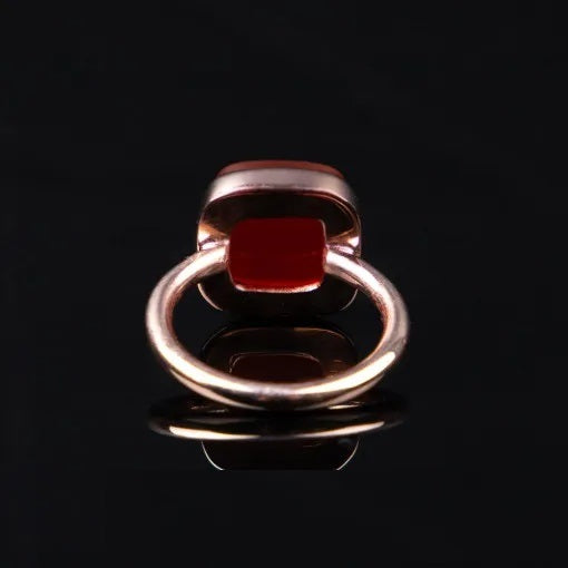 Red Yemeni Aqeeq Square Minimalist Women Ring (Rose Gold Plated)