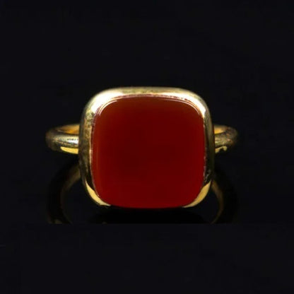 Red Yemeni Aqeeq Square Minimalist Women Ring (Gold Plated)