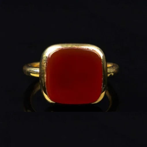 Red Yemeni Aqeeq Square Minimalist Women Ring (Gold Plated)