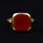 Red Yemeni Aqeeq Square Minimalist Women Ring (Gold Plated)