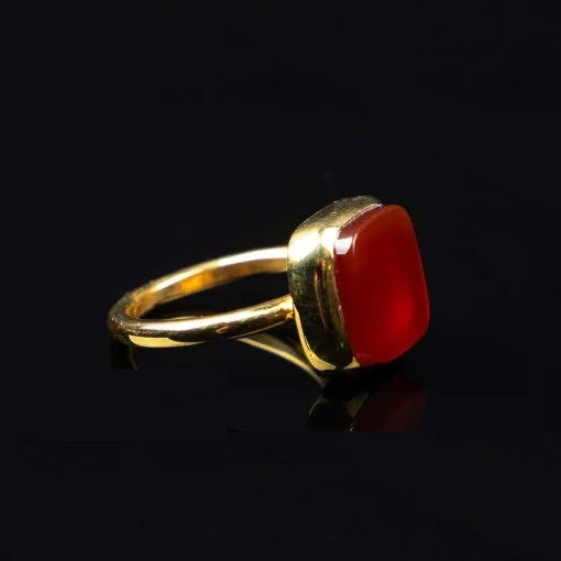 Red Yemeni Aqeeq Square Minimalist Women Ring (Gold Plated)