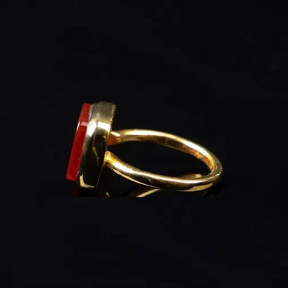 Red Yemeni Aqeeq Square Minimalist Women Ring (Gold Plated)