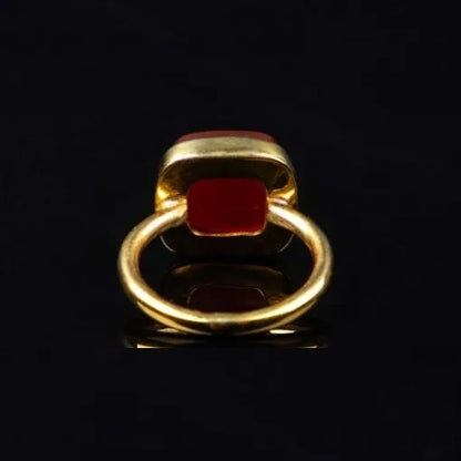 Red Yemeni Aqeeq Square Minimalist Women Ring (Gold Plated)