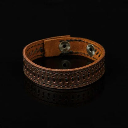 Brown Genuine Leather Camel Stitched Unisex Bracelet