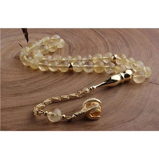 Citrine Stone Misbaha With Gold Imame