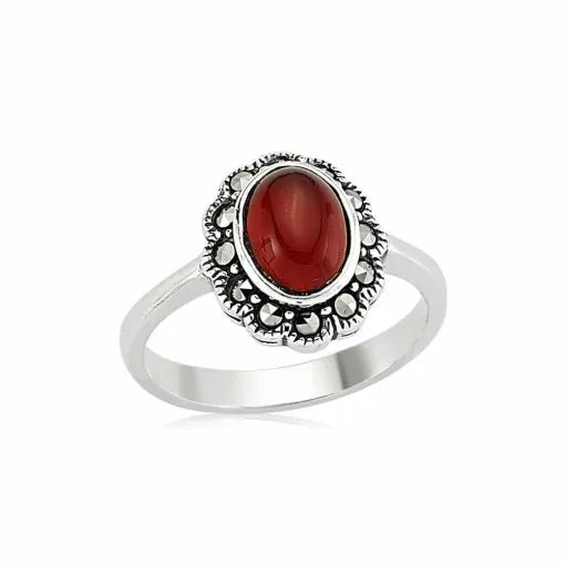 Oval Agate Stone Silver Ring