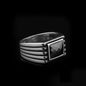 Black Rectangle Faced Cut Zircon Silver Ring